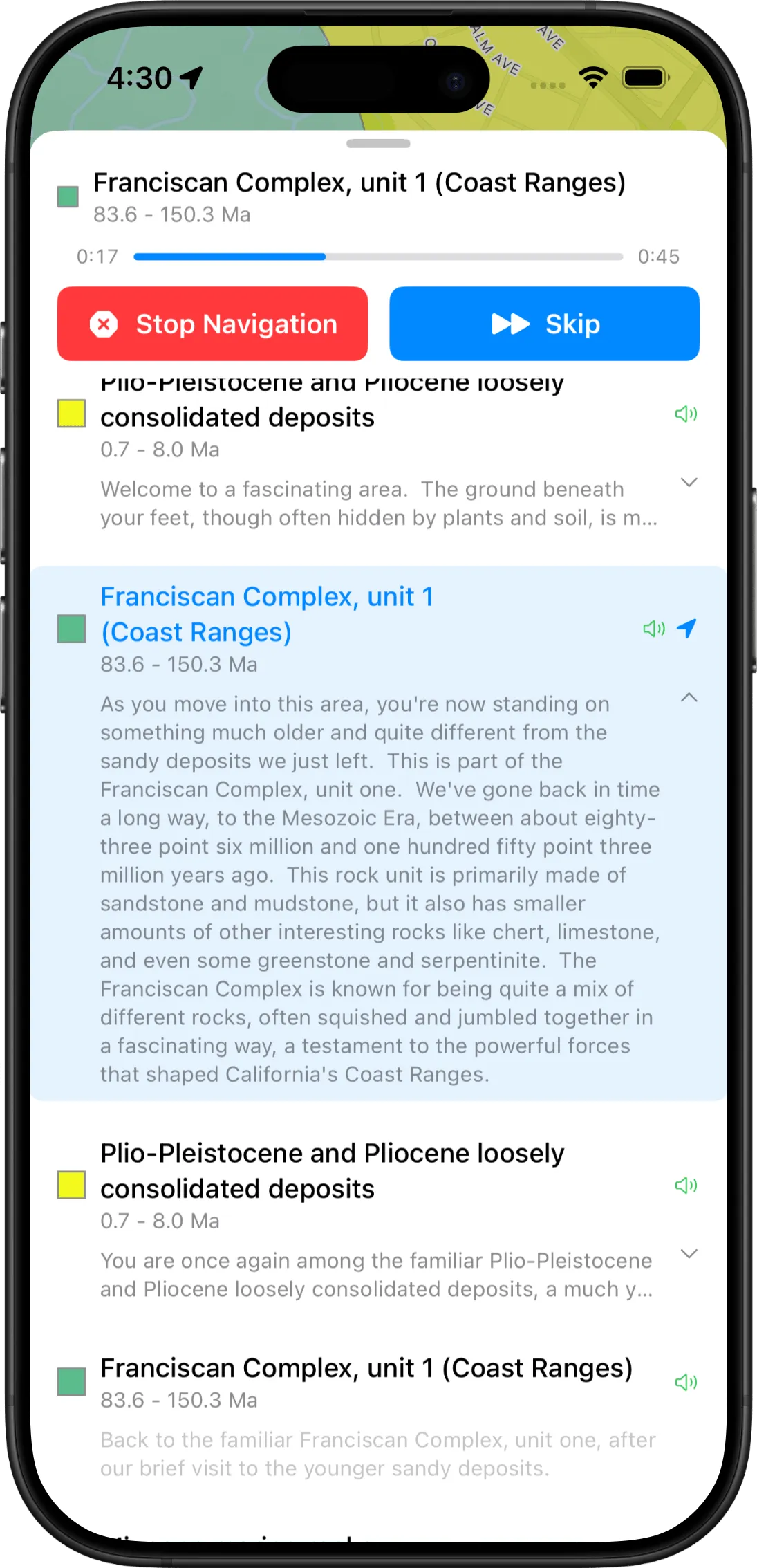 Backseat Geologist App - screenshot 4 - Route to Yosemite National Park